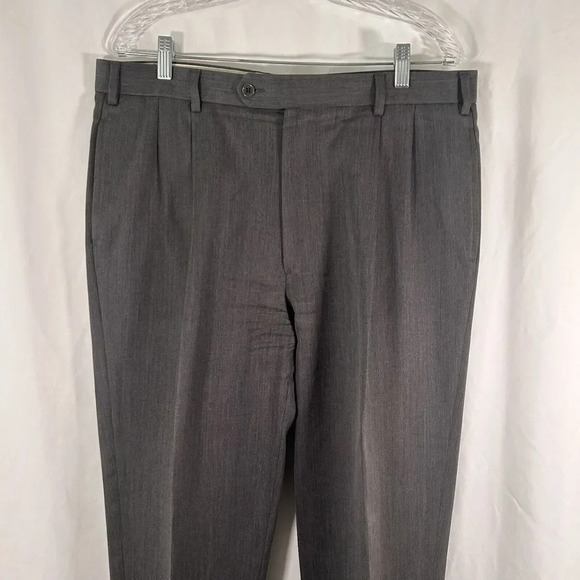 Brooks Brothers Dress Pants Men's 36x32 Grey 100% Wool Pleated Office Work - Picture 2 of 9